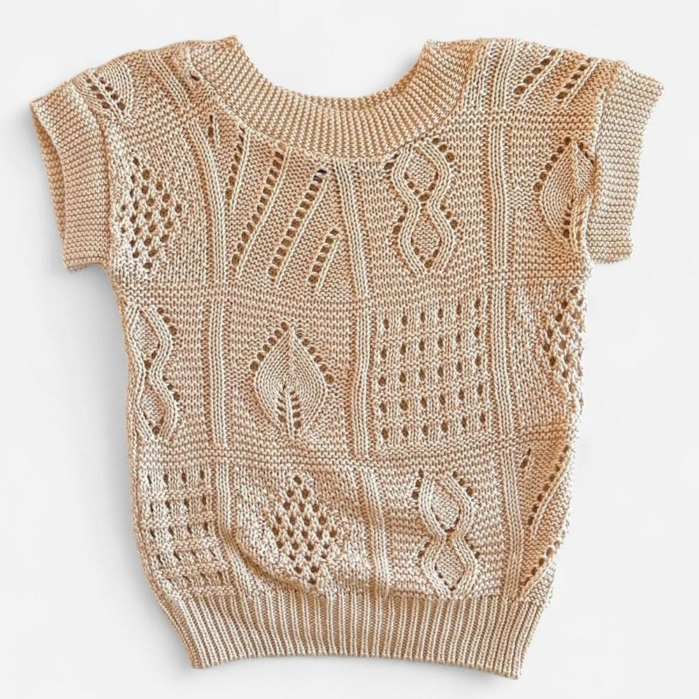 Vintage Designers Originals Cream Tan Beige Open Knit Crochet Style Sweater Top - Picture 1 of 5
